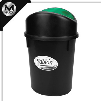 Producto - 8216VD Cesto con capacidad de 3 litros/ 0.79 gl, con balancín, color negro con verde.