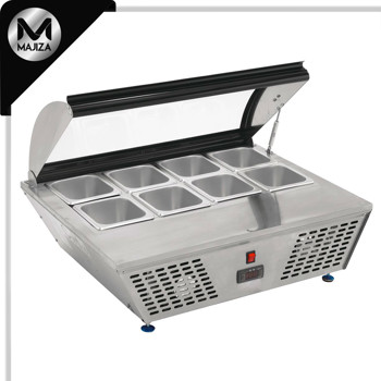 Producto - Base Refrigerada con 8 Insertos, Vidrio curvo, en Acero Inoxidable