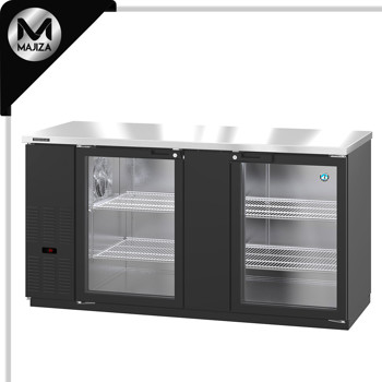 Producto - BB69-G, refrigerador, dos secciones, barra trasera de vinilo negro, puertas de vidrio