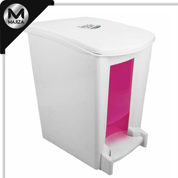 Producto - 8068RO Cesto de basura de pedal para baño blanco con cubeta rosa extraíble, con capacidad 8 litros / 2.11 gal.