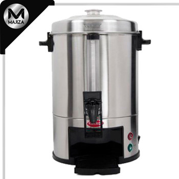 Producto - Cafetera capacidad de 100 tazas, acero inox. Incluye tubo percolador, canastilla, interruptor térmico y tapa con cierre de seguridad.