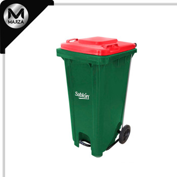 Producto - 8338NA CESTO 120L VERDE TAPA NARANJA C/PEDAL