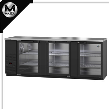 Producto - BB95-G, refrigerador, tres secciones, barra trasera de vinilo negro, puertas de vidrio