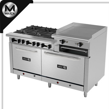 Producto - AEMR-2-RG24-B6-60-H -6 FUEGOS ABIERTOS + PLANCHA 24" ELEVADA + GRATINADOR + 2 HORNOS 24" Y 36" CON GAS LP