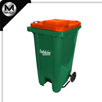 Producto - 8358NA CESTO 240L VERDE TAPA NARANJA C/PEDAL