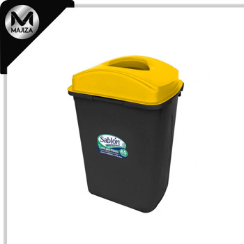 Producto - 8463AM CESTO 80L NEGRO TAPA ELÍPTICA AMARILLA